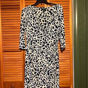 Lauren Ralph Lauren Faux Wrap Midi Dress Sz 16 Stretch Classic